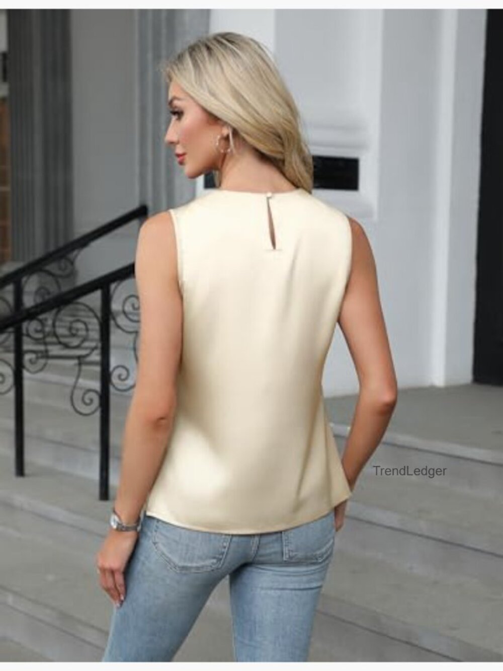 Satin Tank Top Business Casual Work Shirt Loose Fit Sleeveless Blouse - Picture 3 of 7